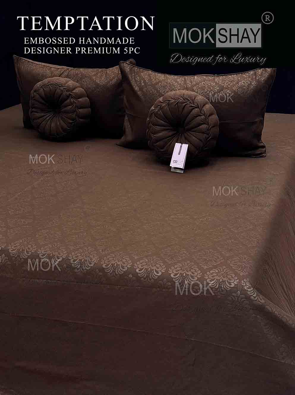 TEMPTATION • PREMIUM SELF EMBOSSED SOLID PRINT DESIGNER HANDMADE CUSHION 5PIECE BEDDING SET