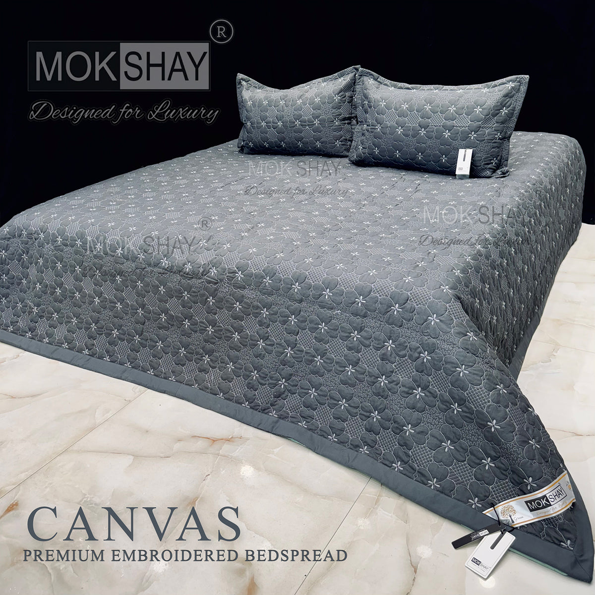 CANVAS • PREMIUM HEAVY HAND EMBROIDERED & MULTI QUILTED  BEDCOVER SET