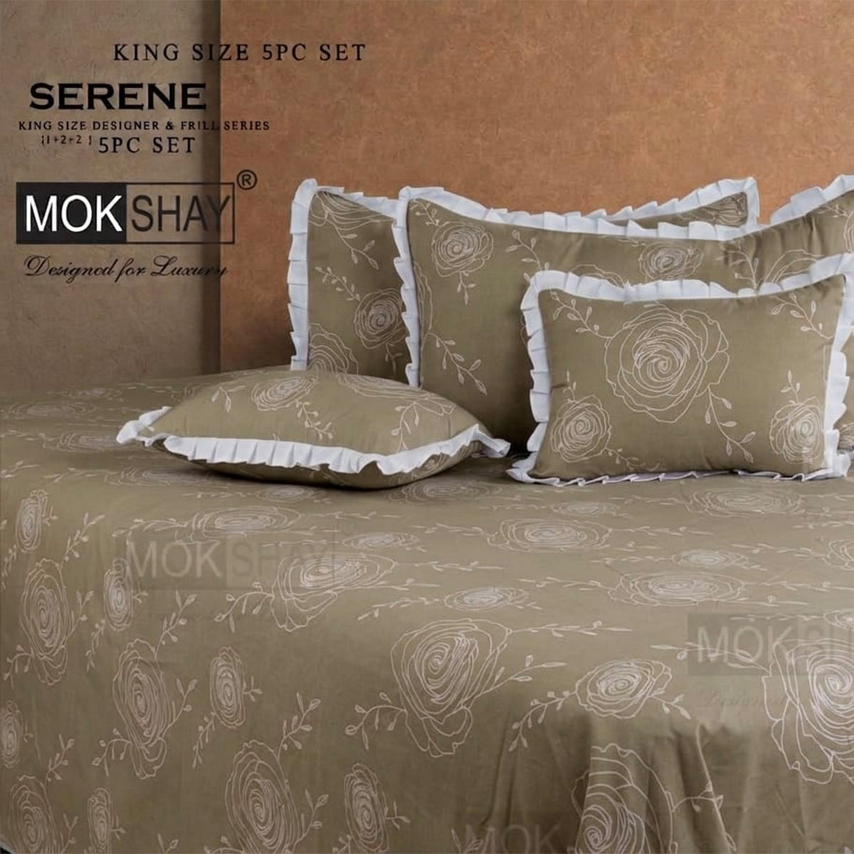 SERENE • PREMIUM KING SIZE DESIGNER FRILL SERIES 5PIECE BEDDING SET { 1+2+2 }