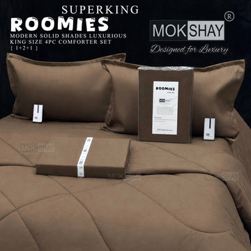 ROOMIES • PREMIUM KING SIZE MODERN SOLID PASTEL SHADES 4PIECE COMFORTER SET { 1+2+1 }