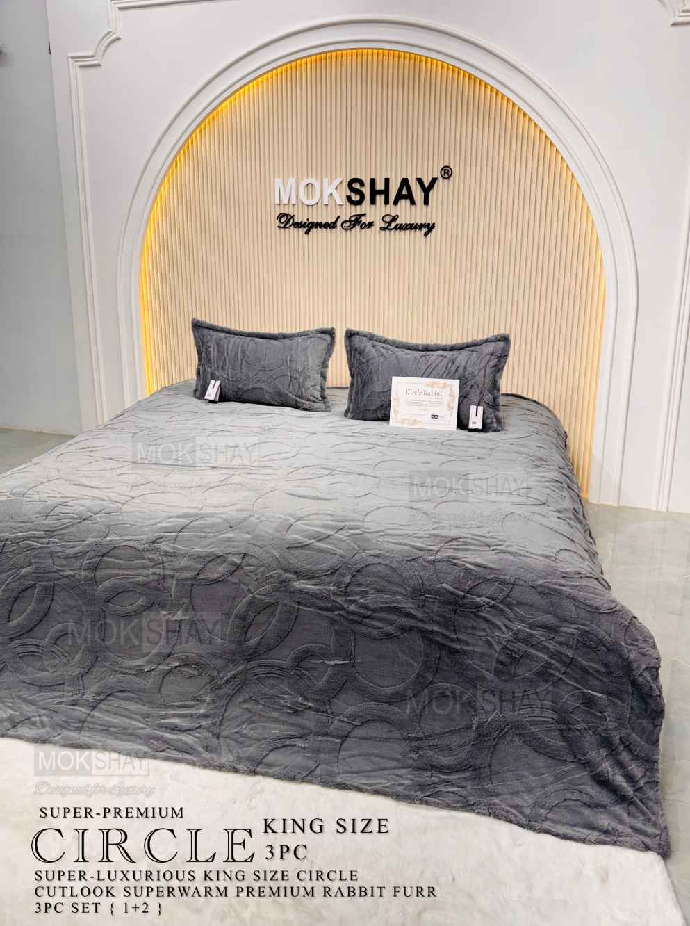 CIRCLE RABBIT • PREMIUM 500GSM CUTLOOK IMPORTED RABBIT FURR WARM ANTISKID BEDSHEET SET