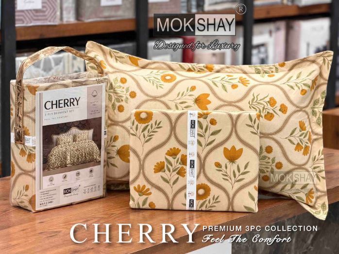 CHERRY • IDEAL FOR GIFTING 3PIECE BEDSHEET SET { 1+2 }