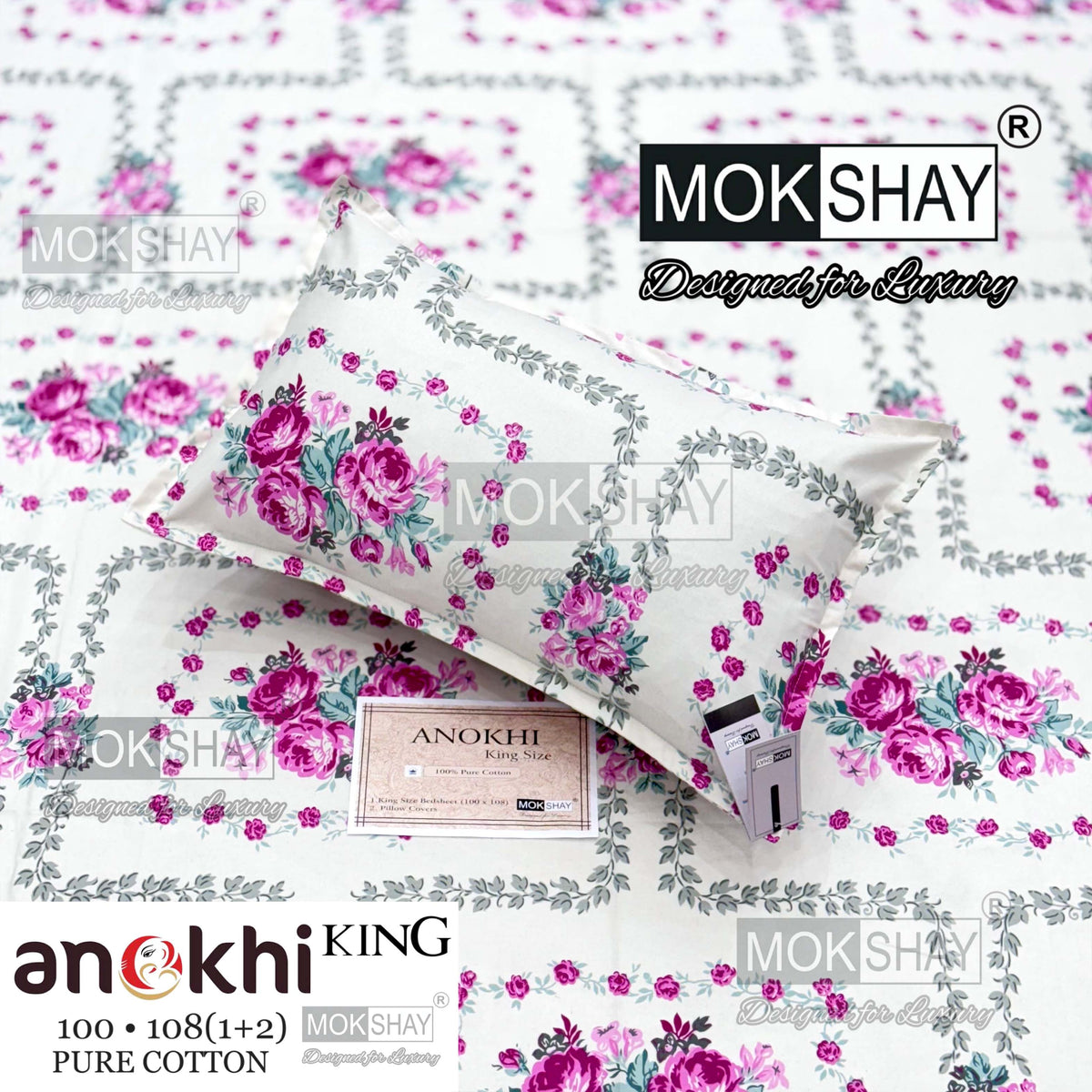 ANOKHI KING SIZE PURE COTTON BEDSHEET SET { 1+2 }
