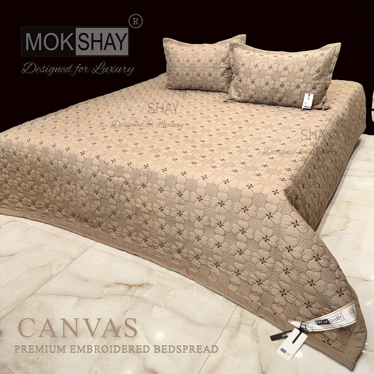 CANVAS • PREMIUM HEAVY HAND EMBROIDERED & MULTI QUILTED  BEDCOVER SET