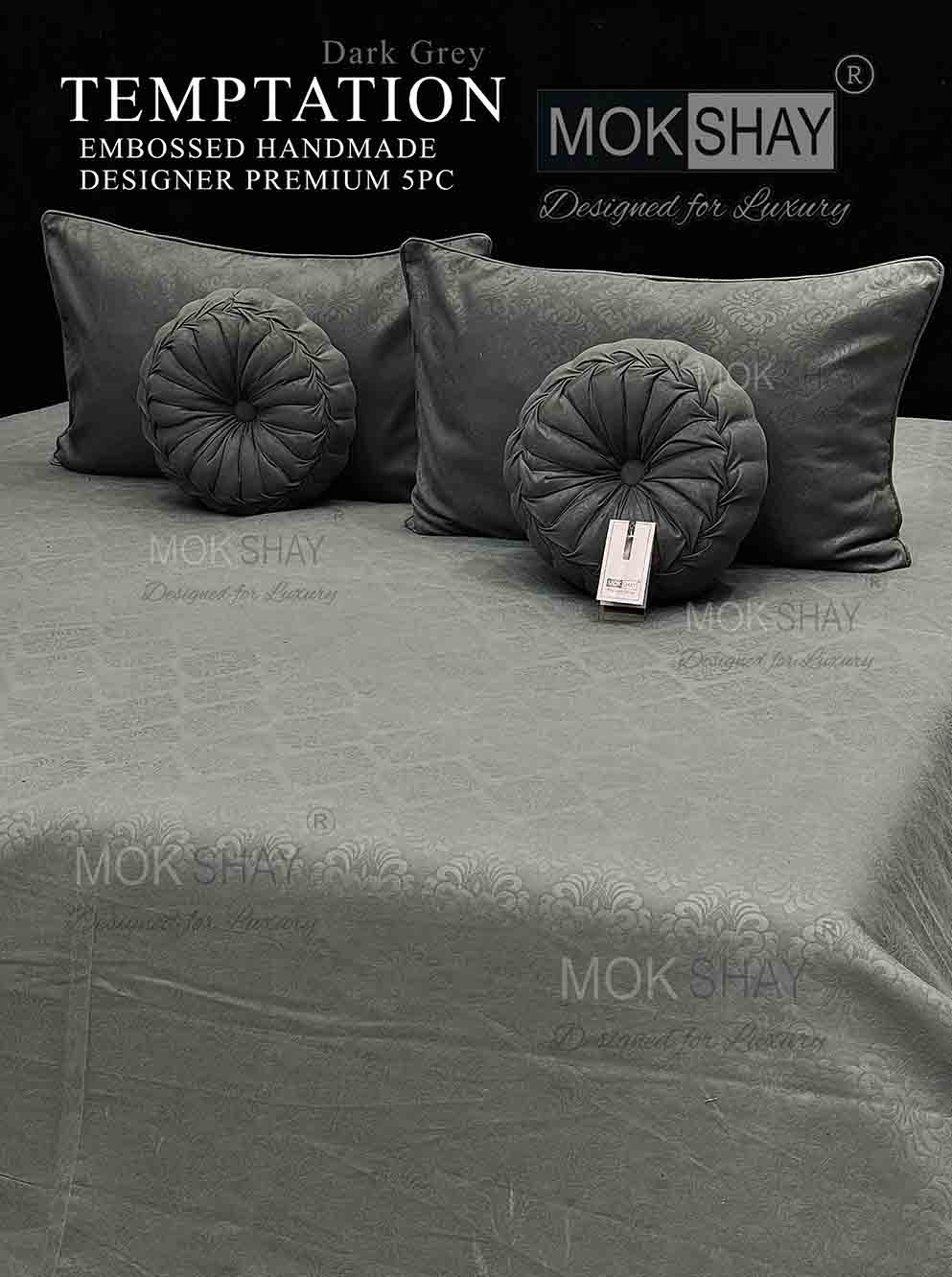 TEMPTATION • PREMIUM SELF EMBOSSED SOLID PRINT DESIGNER HANDMADE CUSHION 5PIECE BEDDING SET