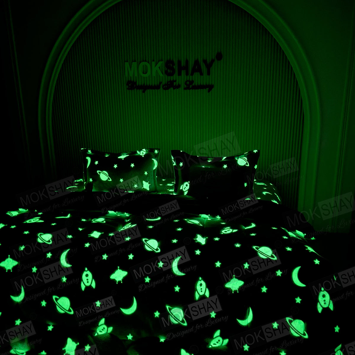 JUGNU •  GLOW PRINT GLOW IN THE DARK  WARM BEDSHEET SET { 1+2 }