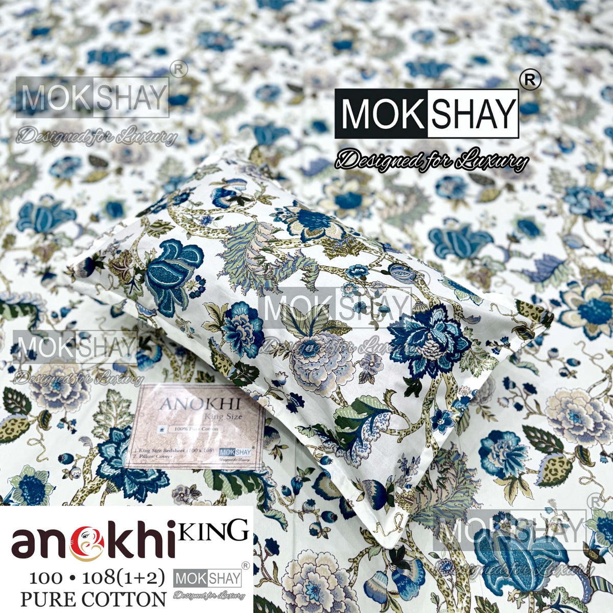 ANOKHI KING SIZE PURE COTTON BEDSHEET SET { 1+2 }