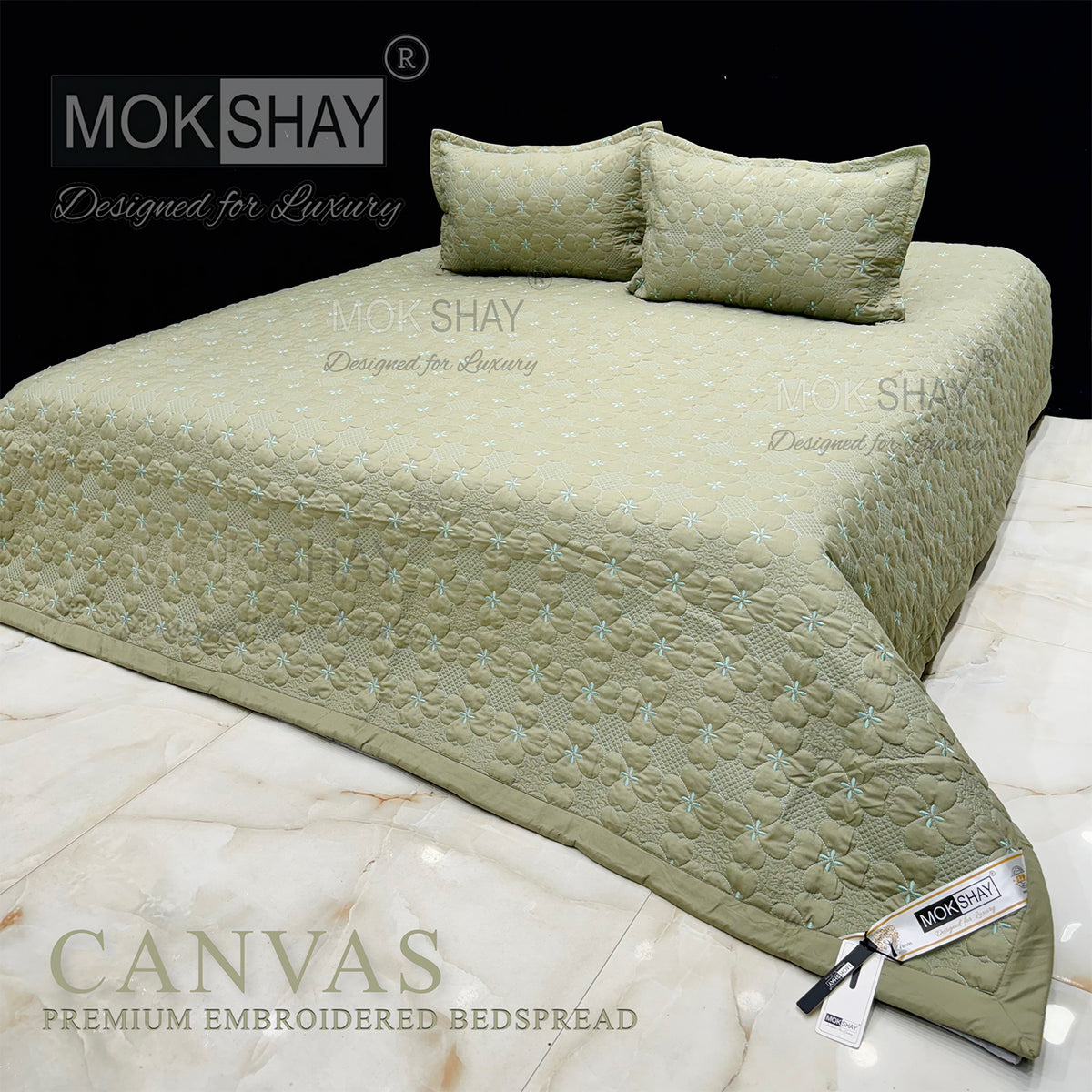 CANVAS • PREMIUM HEAVY HAND EMBROIDERED & MULTI QUILTED  BEDCOVER SET