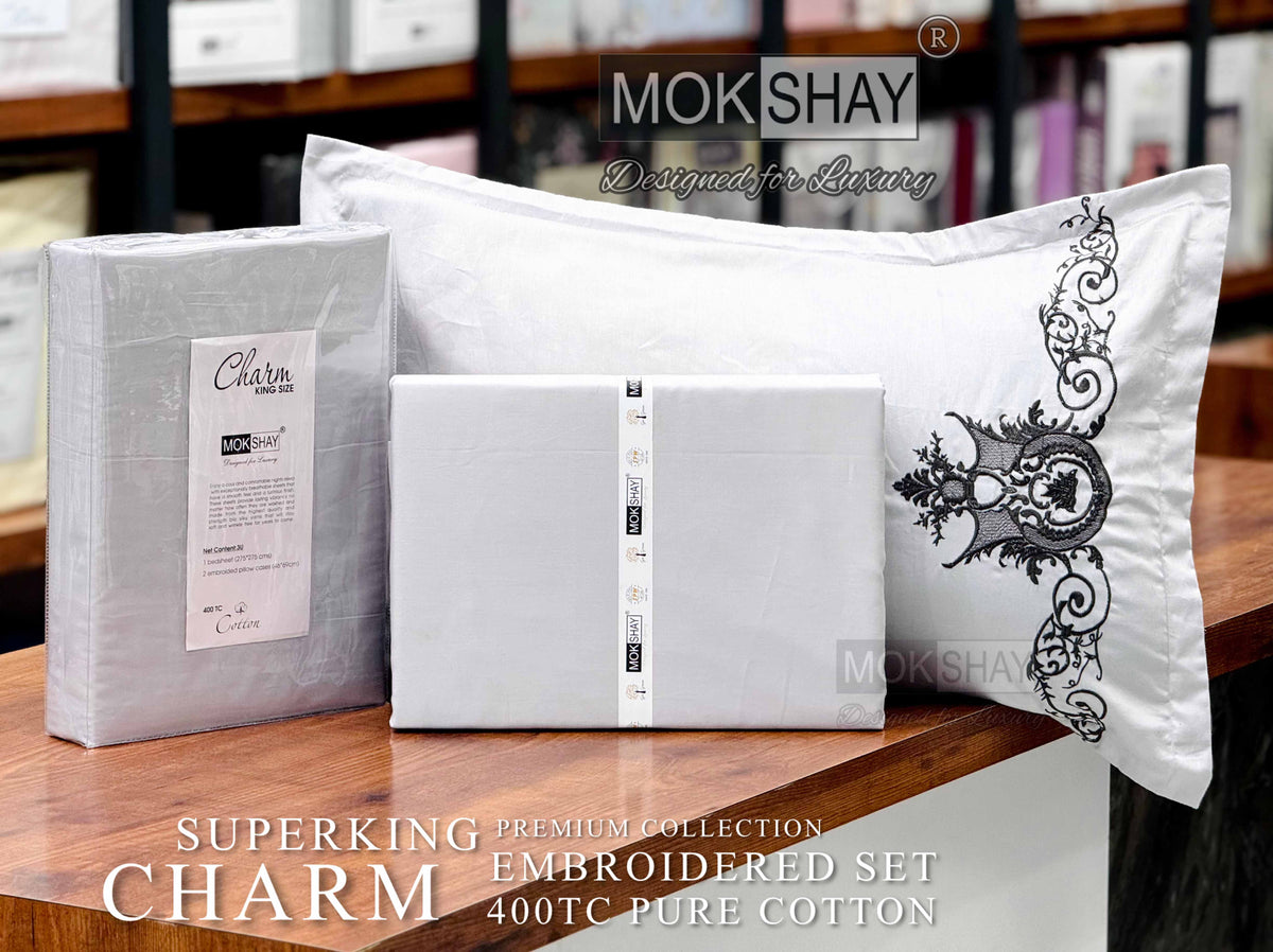 CHARM • HAND EMBROIDERED PURE COTTON 400TC SOLID PREMIUM BEDSPREAD