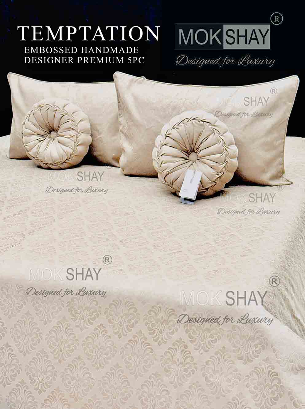 TEMPTATION • PREMIUM SELF EMBOSSED SOLID PRINT DESIGNER HANDMADE CUSHION 5PIECE BEDDING SET