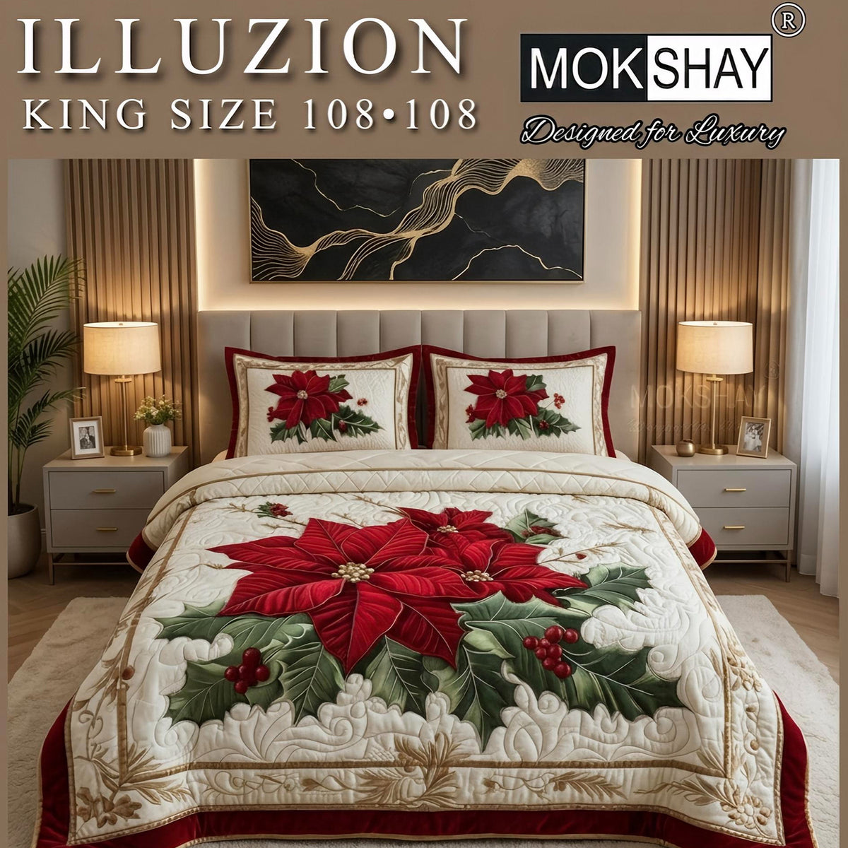 ILLUZION • KING SIZE 11D DIGITAL PRINTS FAUX WEAVING BEDSHEET SET { 1+2 }
