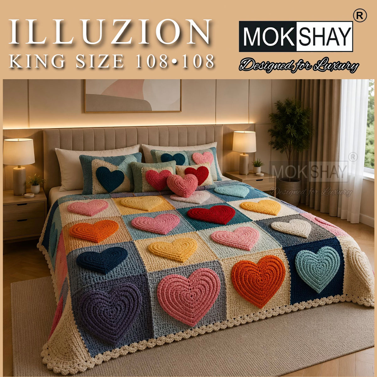 ILLUZION • KING SIZE 11D DIGITAL PRINTS FAUX WEAVING BEDSHEET SET { 1+2 }