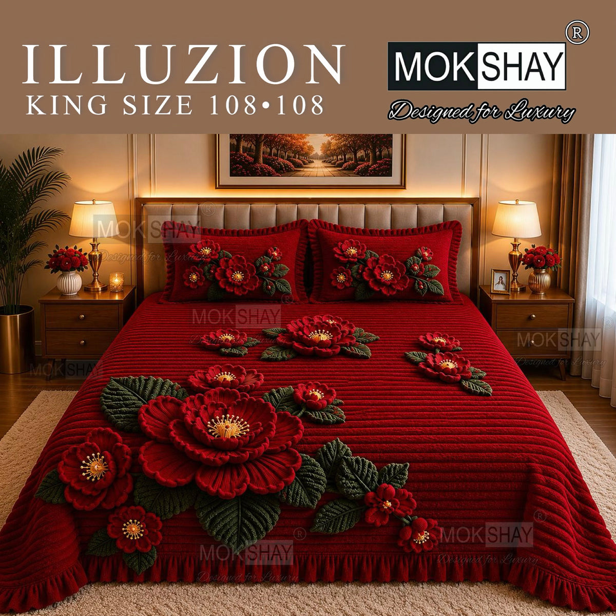 ILLUZION • KING SIZE 11D DIGITAL PRINTS FAUX WEAVING BEDSHEET SET { 1+2 }