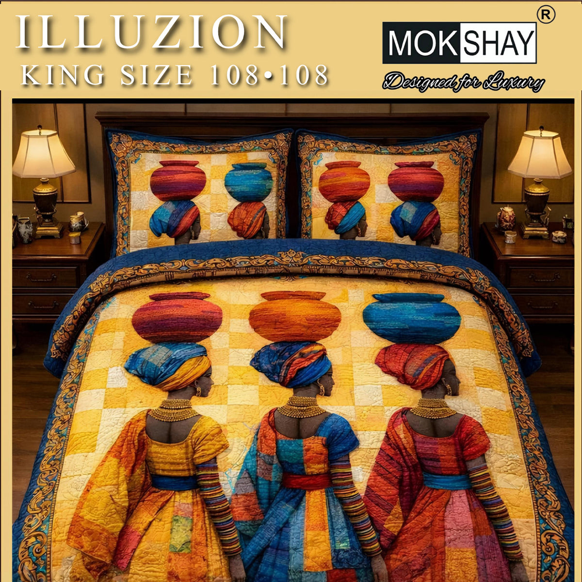ILLUZION • KING SIZE 11D DIGITAL PRINTS FAUX WEAVING BEDSHEET SET { 1+2 }