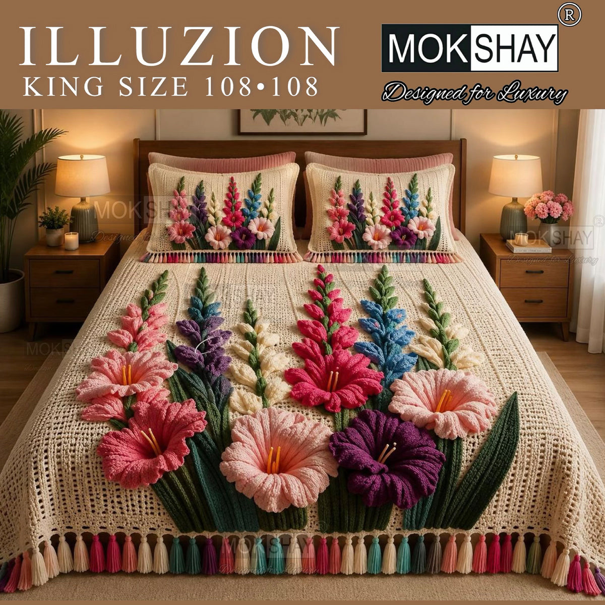 ILLUZION • KING SIZE 11D DIGITAL PRINTS FAUX WEAVING BEDSHEET SET { 1+2 }
