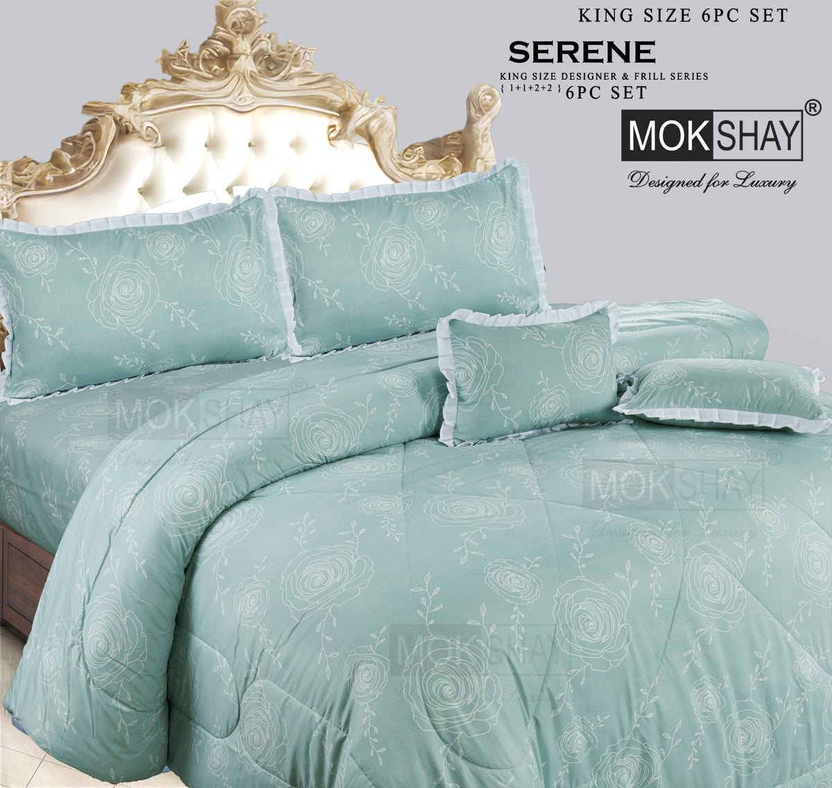 SERENE KING • DESIGNER PASTEL AND FRILL SERIES 6PIECE BEDDING SET