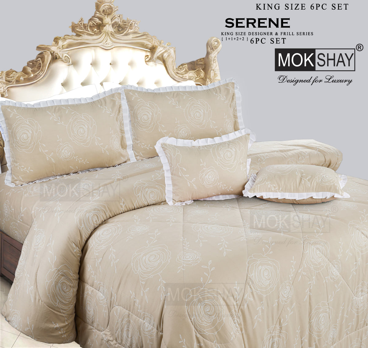 SERENE KING • DESIGNER PASTEL AND FRILL SERIES 6PIECE BEDDING SET