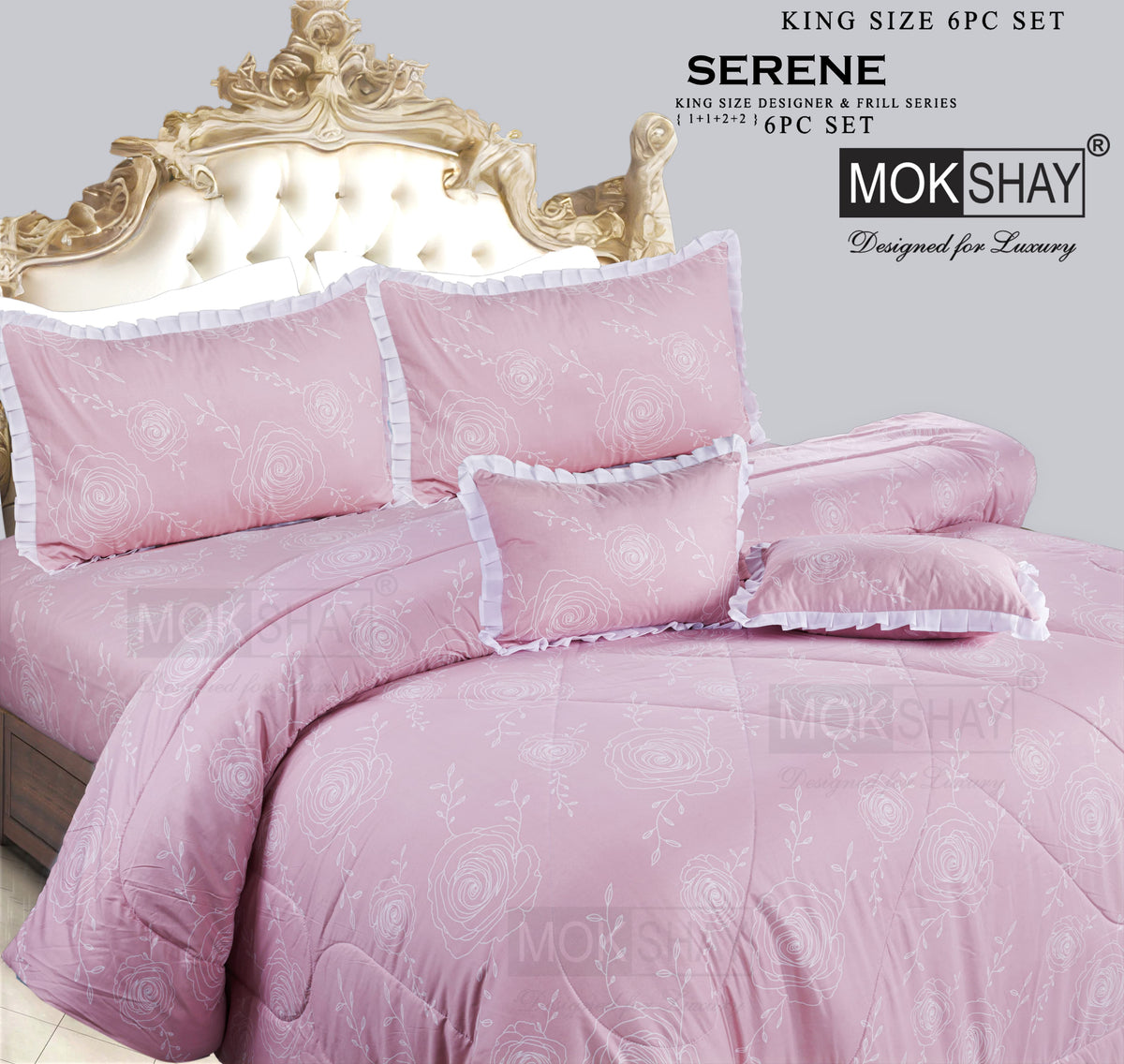 SERENE KING • DESIGNER PASTEL AND FRILL SERIES 6PIECE BEDDING SET