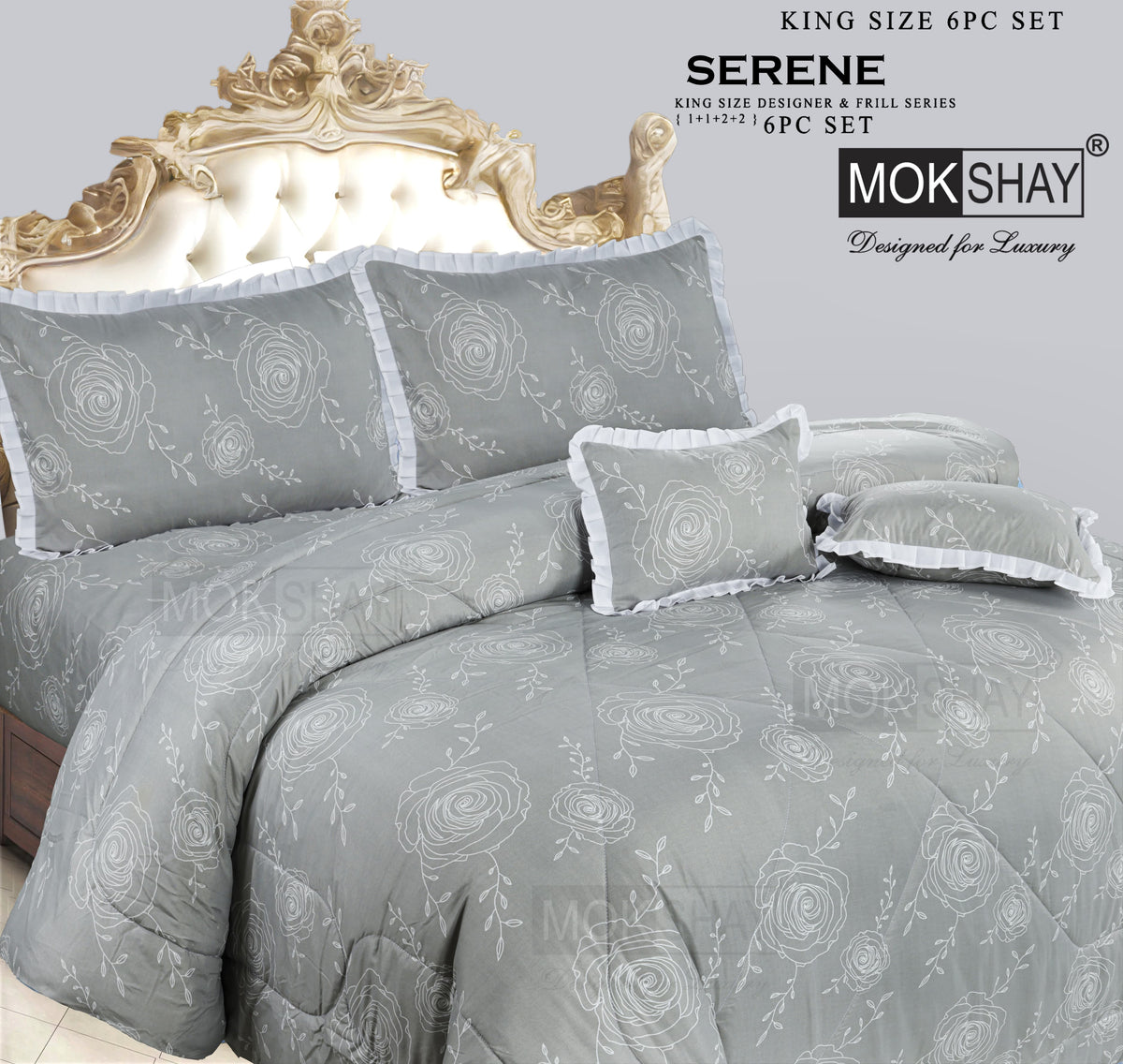 SERENE KING • DESIGNER PASTEL AND FRILL SERIES 6PIECE BEDDING SET