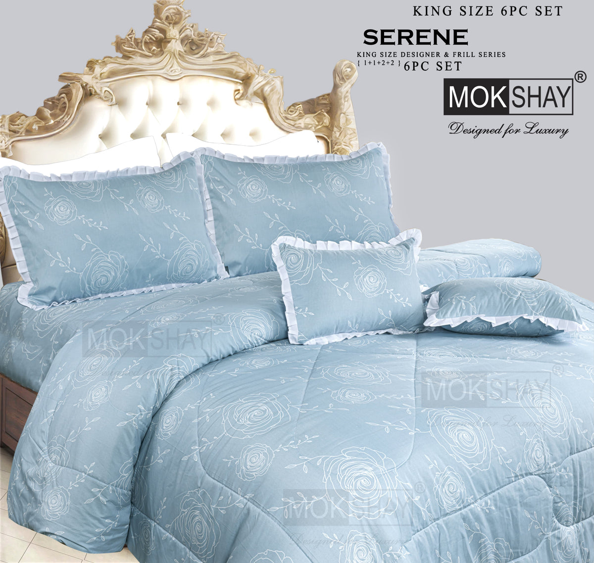 SERENE KING • DESIGNER PASTEL AND FRILL SERIES 6PIECE BEDDING SET