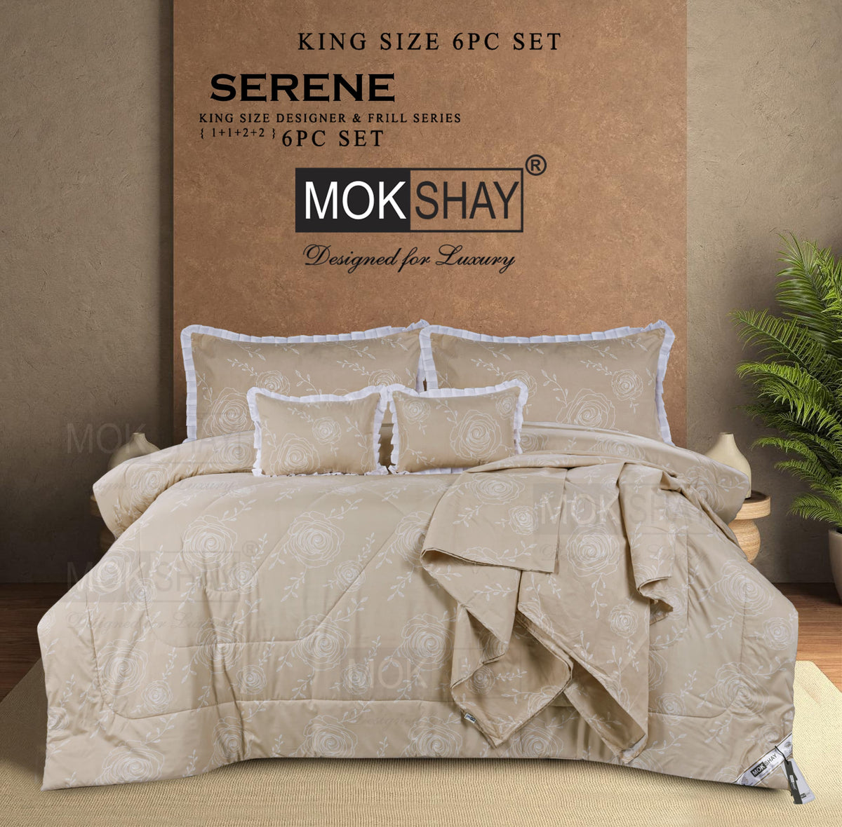 SERENE KING • DESIGNER PASTEL AND FRILL SERIES 6PIECE BEDDING SET