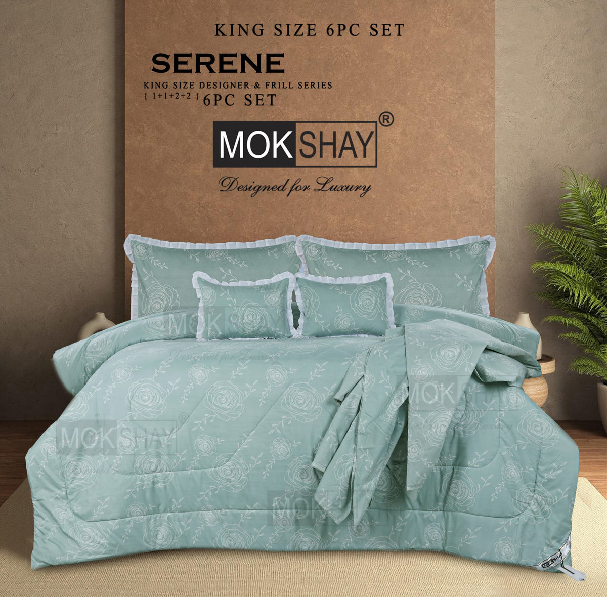 SERENE KING • DESIGNER PASTEL AND FRILL SERIES 6PIECE BEDDING SET