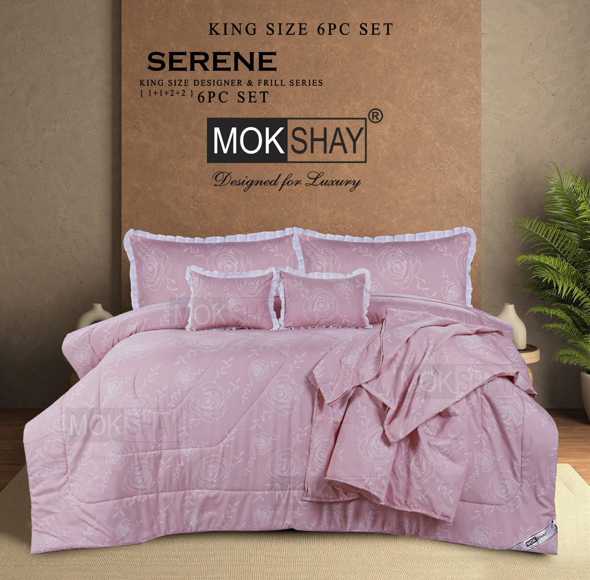 SERENE KING • DESIGNER PASTEL AND FRILL SERIES 6PIECE BEDDING SET