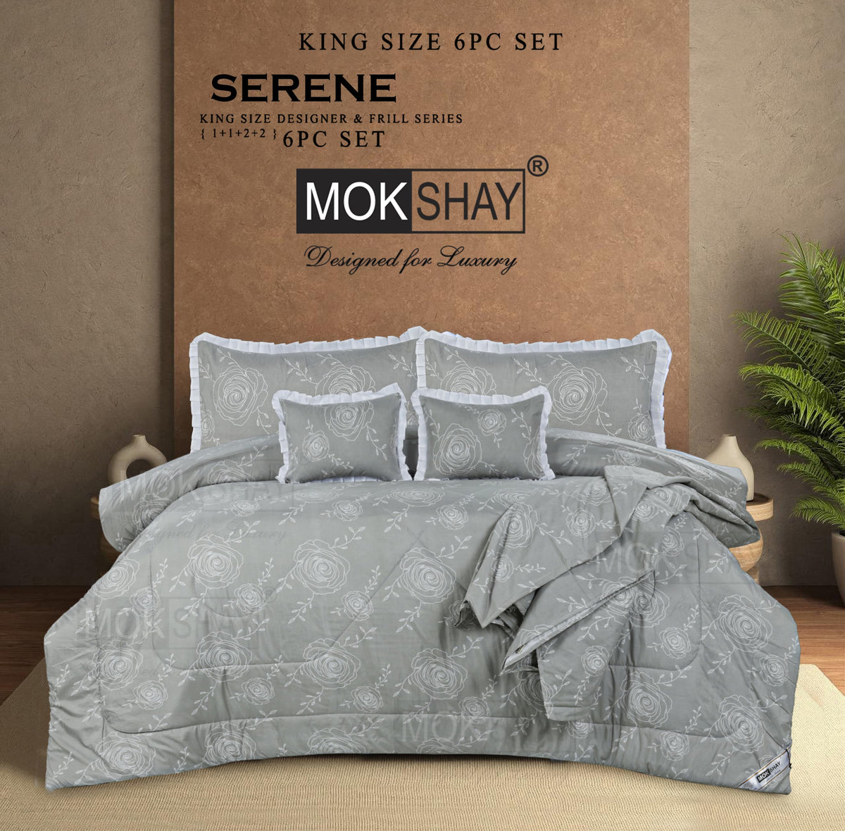 SERENE KING • DESIGNER PASTEL AND FRILL SERIES 6PIECE BEDDING SET