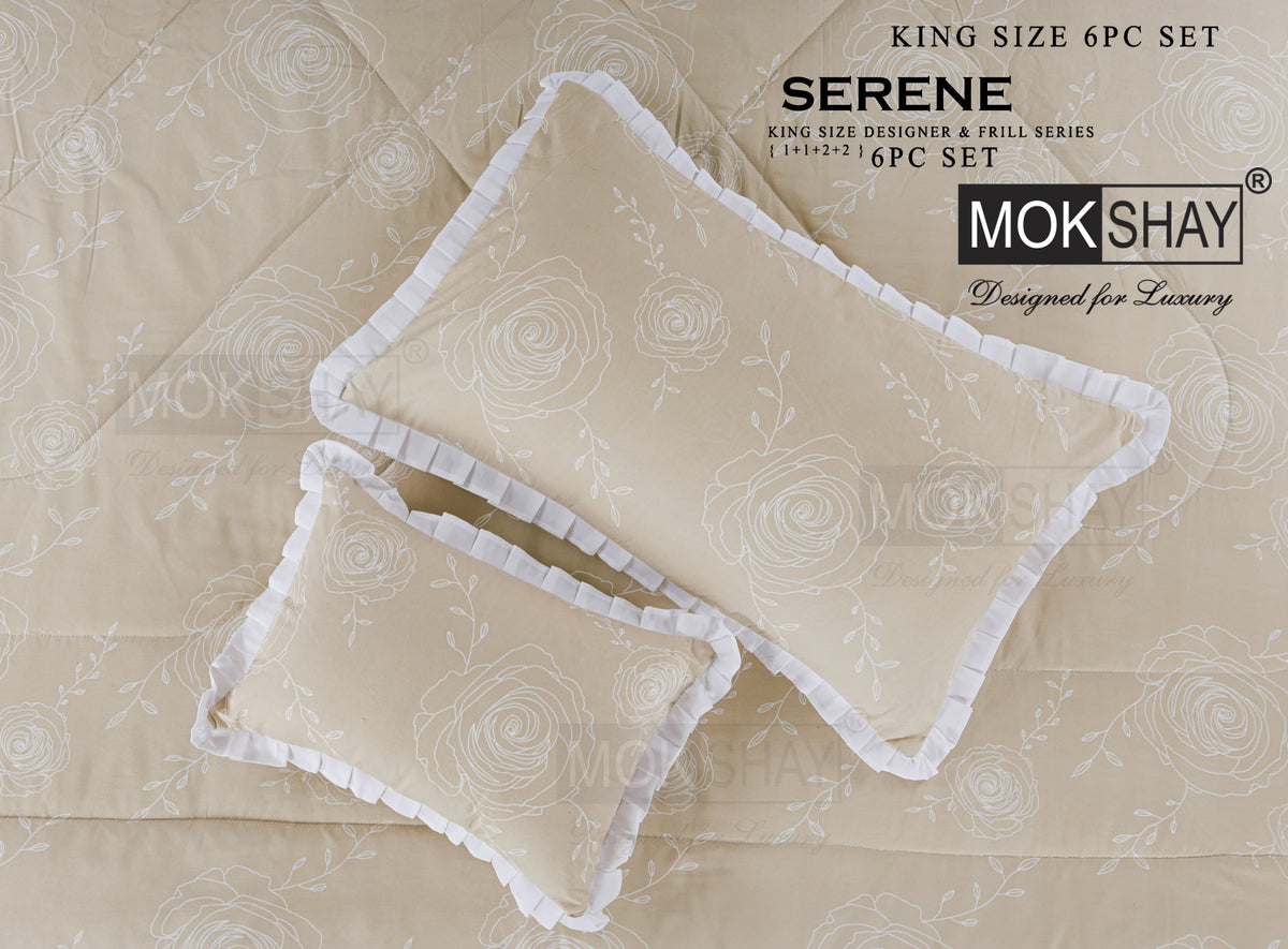 SERENE KING • DESIGNER PASTEL AND FRILL SERIES 6PIECE BEDDING SET