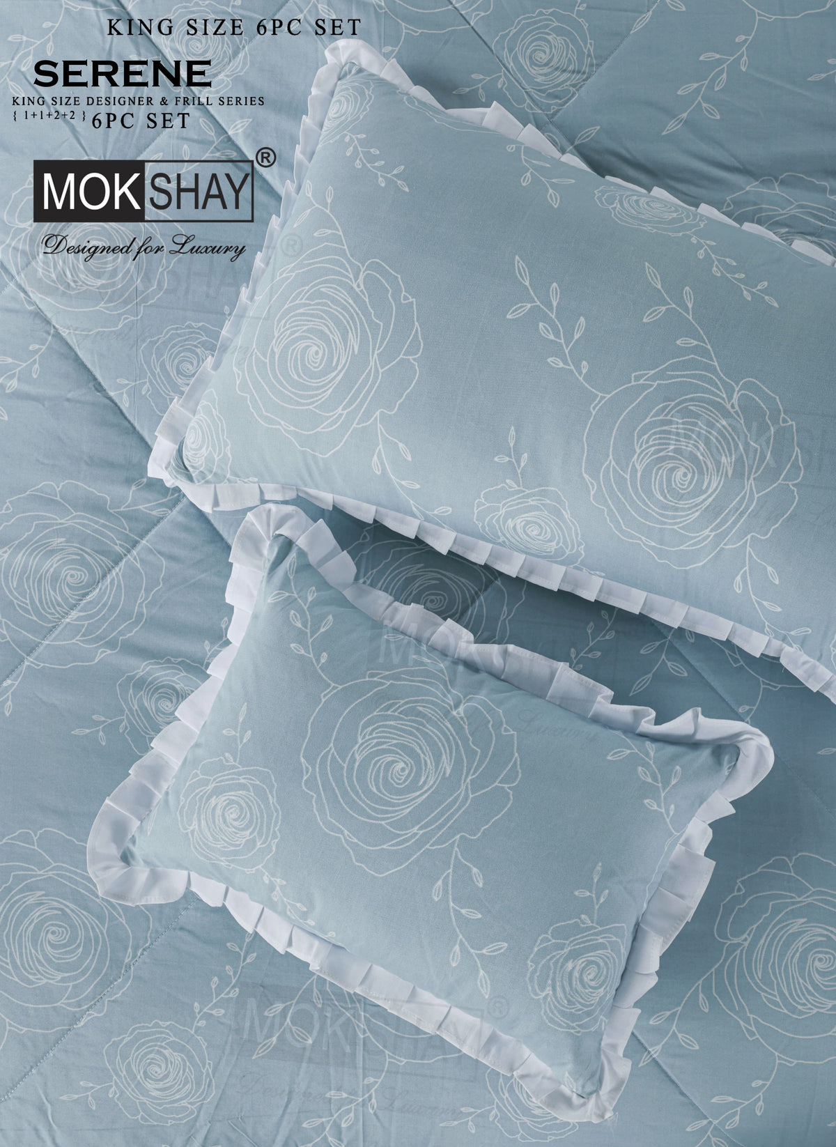 SERENE KING • DESIGNER PASTEL AND FRILL SERIES 6PIECE BEDDING SET