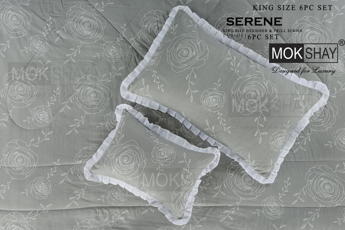SERENE KING • DESIGNER PASTEL AND FRILL SERIES 6PIECE BEDDING SET