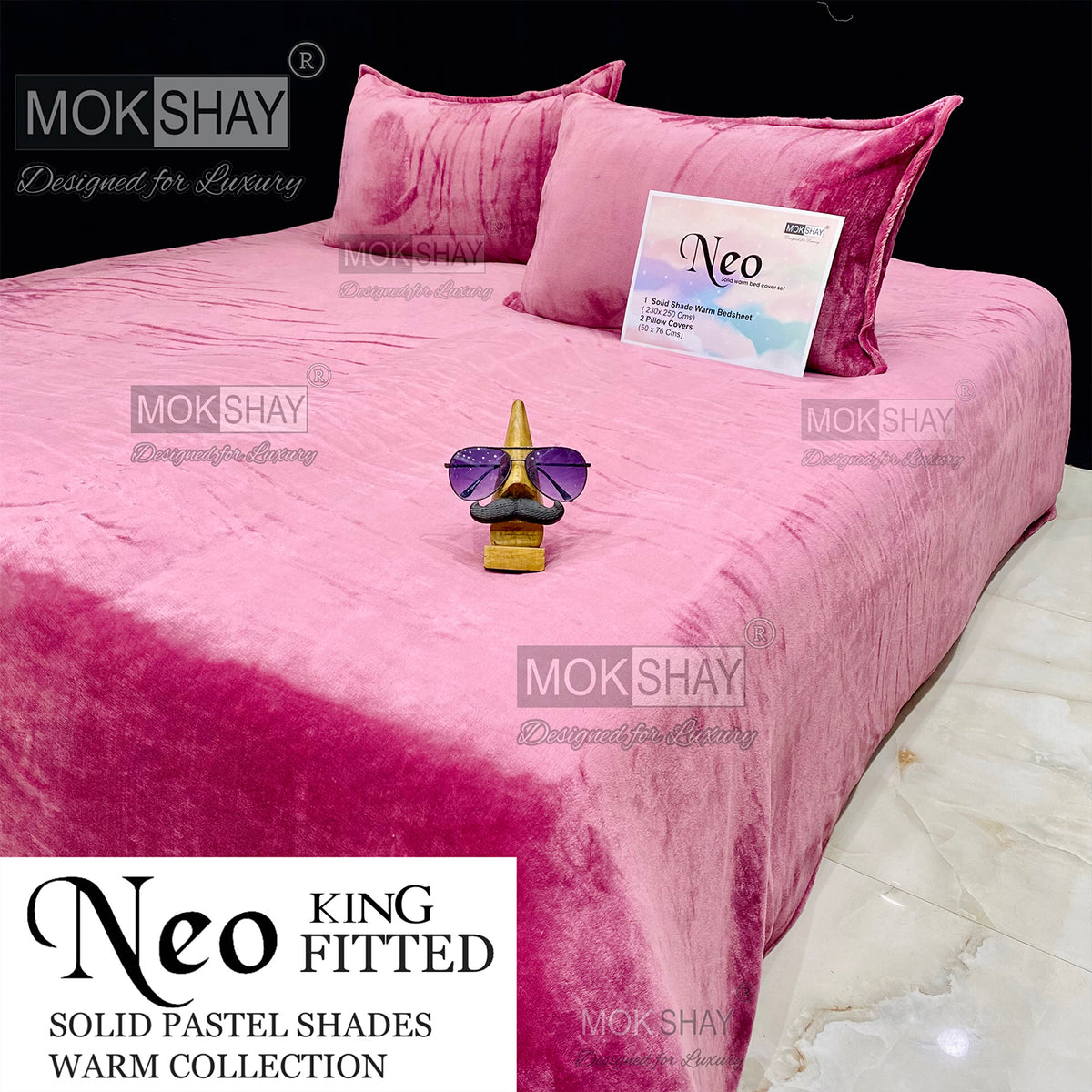 NEO • PREMIUM KING SIZE 360° ELASTIC FITTED SOLID SHADES WARM BEDSHEET SET