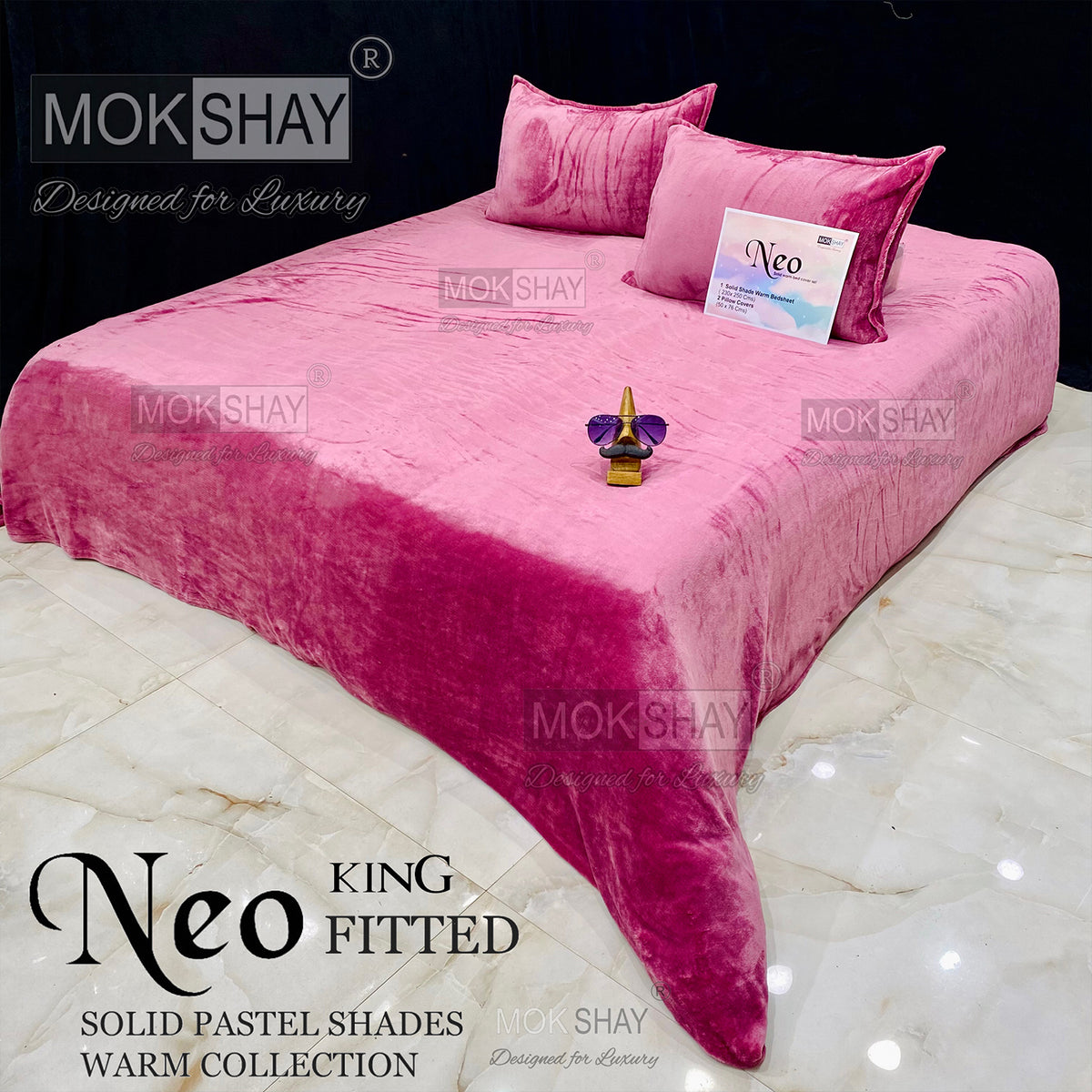NEO • PREMIUM KING SIZE 360° ELASTIC FITTED SOLID SHADES WARM BEDSHEET SET