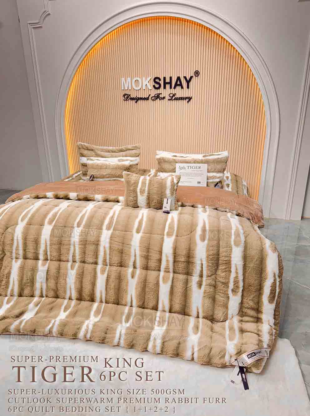 TIGER KING RAJAI 6PC SET • 500GSM KOREAN RABBIT FURR SUPER-LUXURIOUS WINTER QUILT / RAJAI 6PIECE BEDDING SET