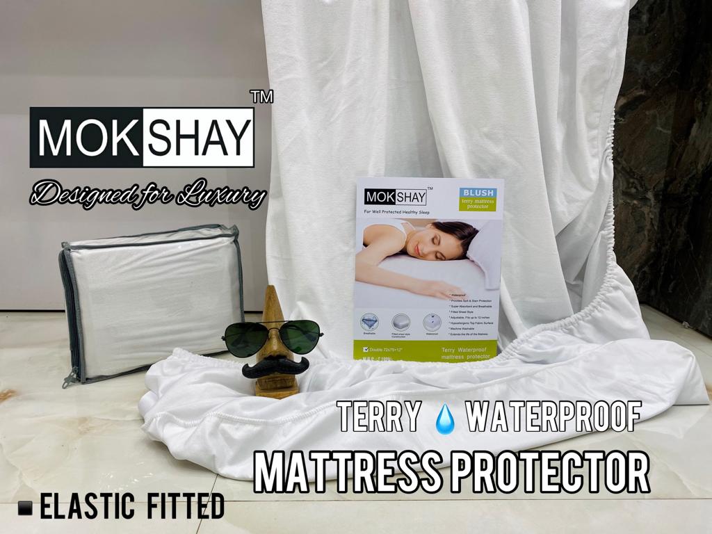 COTTON TERRY FABRIC WATERPROOF LAMINATED MATTRESS PROTECTOR WITH ELASTIC FITTED CORNERS