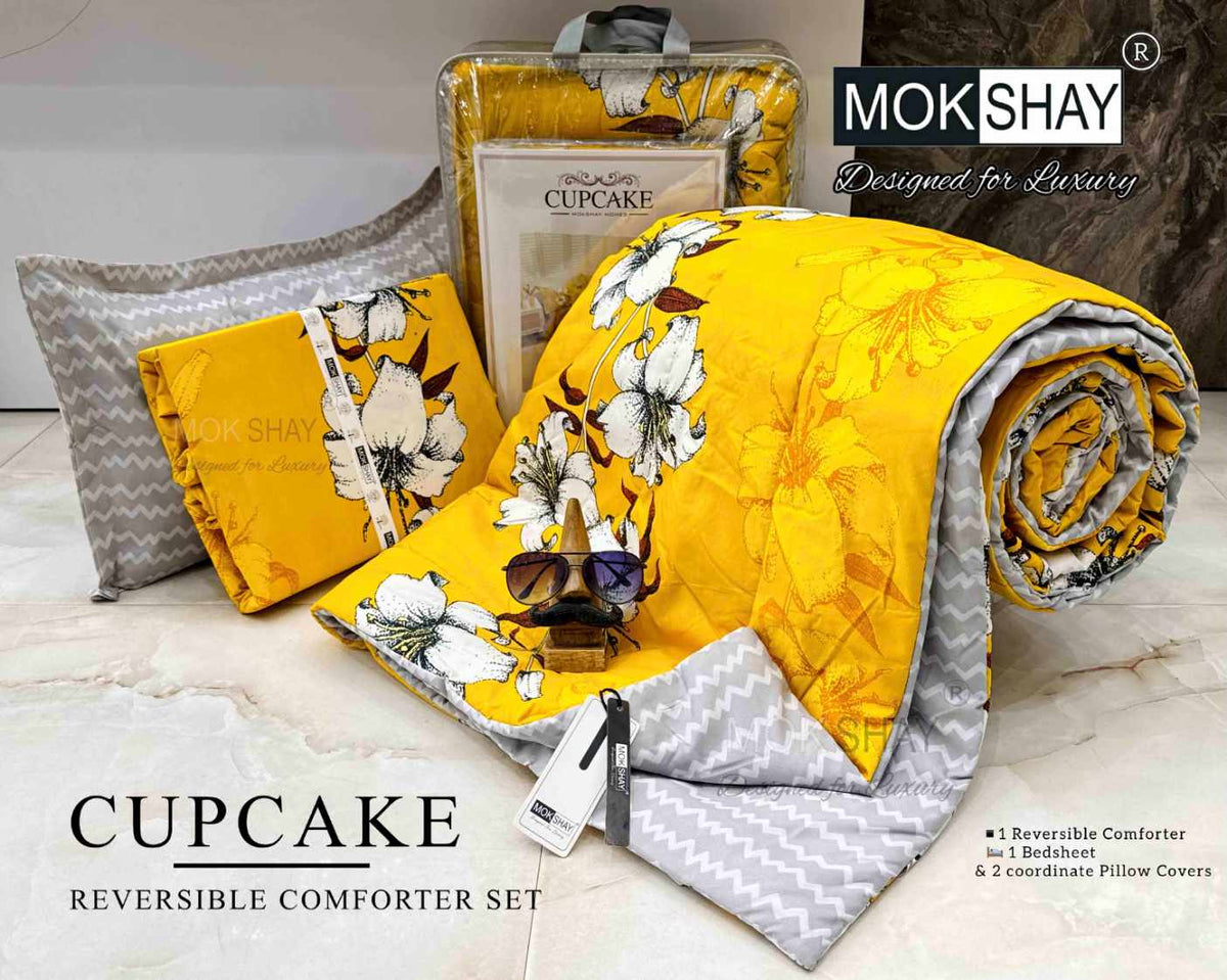 CUPCAKE• PREMIUM DOUBLE BED REVERSIBLE 4PIECES COMFORTER SET { 1+2+1 }