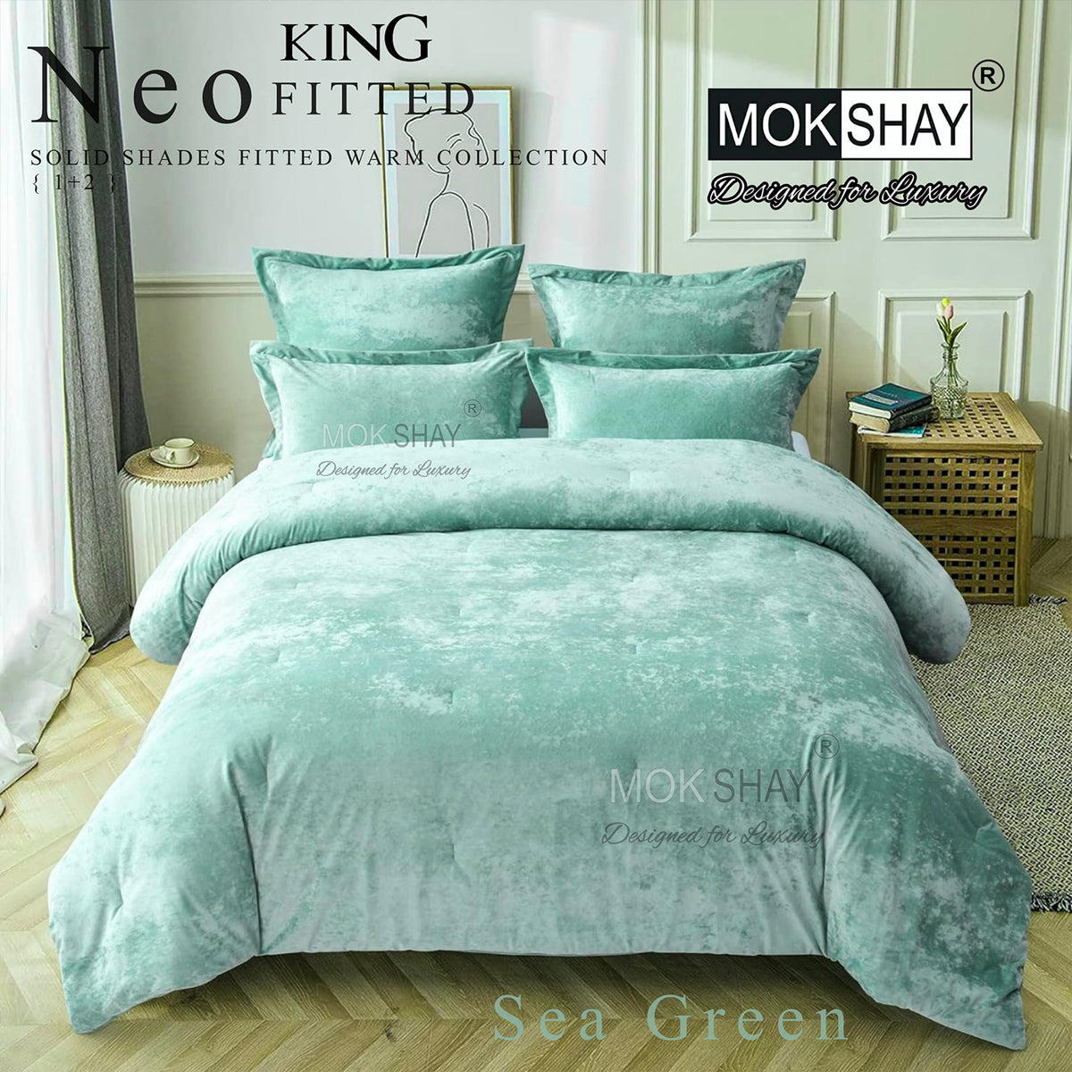 NEO • PREMIUM KING SIZE 360° ELASTIC FITTED SOLID SHADES WARM BEDSHEET SET