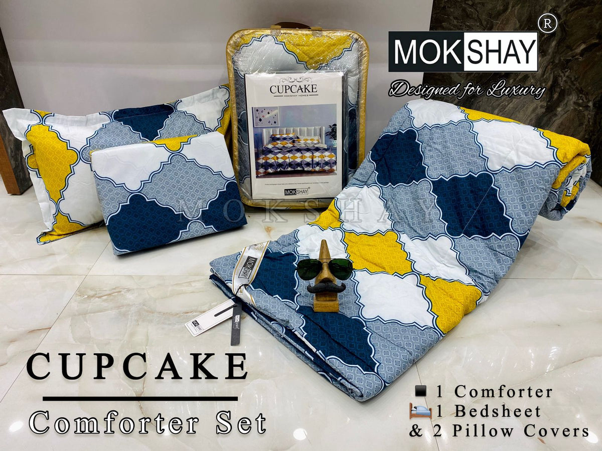 CUPCAKE• PREMIUM DOUBLE BED REVERSIBLE 4PIECES COMFORTER SET { 1+2+1 }