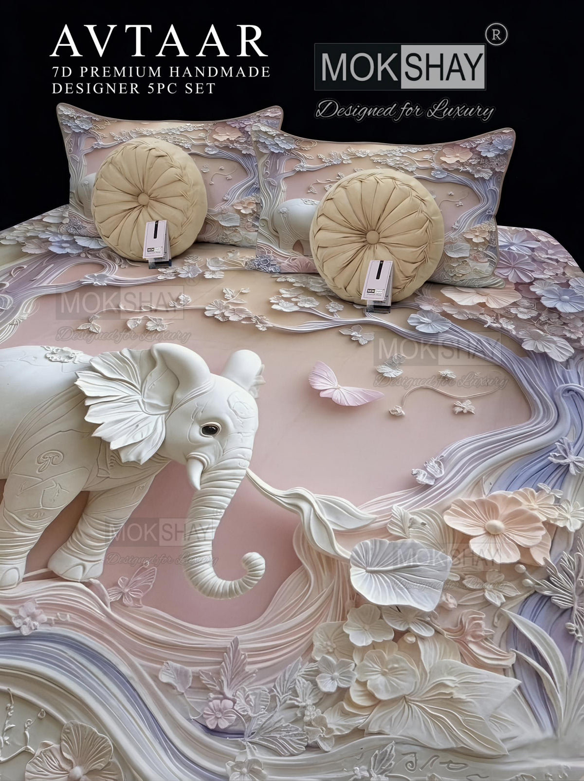 AVTAAR PREMIUM 7D PRINTS DESIGNER HANDMADE 5PIECE BEDDING SET { 1+2+2 }