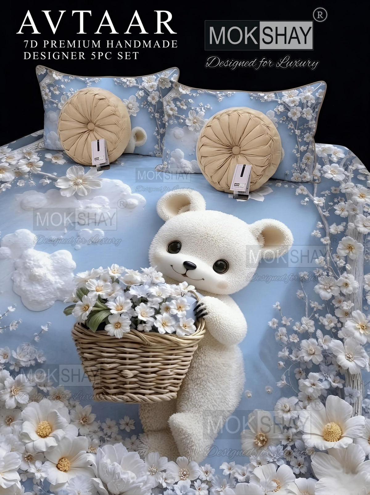 AVTAAR PREMIUM 7D PRINTS DESIGNER HANDMADE 5PIECE BEDDING SET { 1+2+2 }