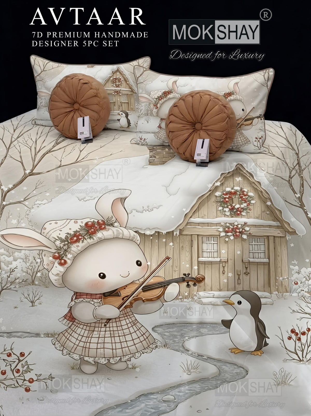 AVTAAR PREMIUM 7D PRINTS DESIGNER HANDMADE 5PIECE BEDDING SET { 1+2+2 }