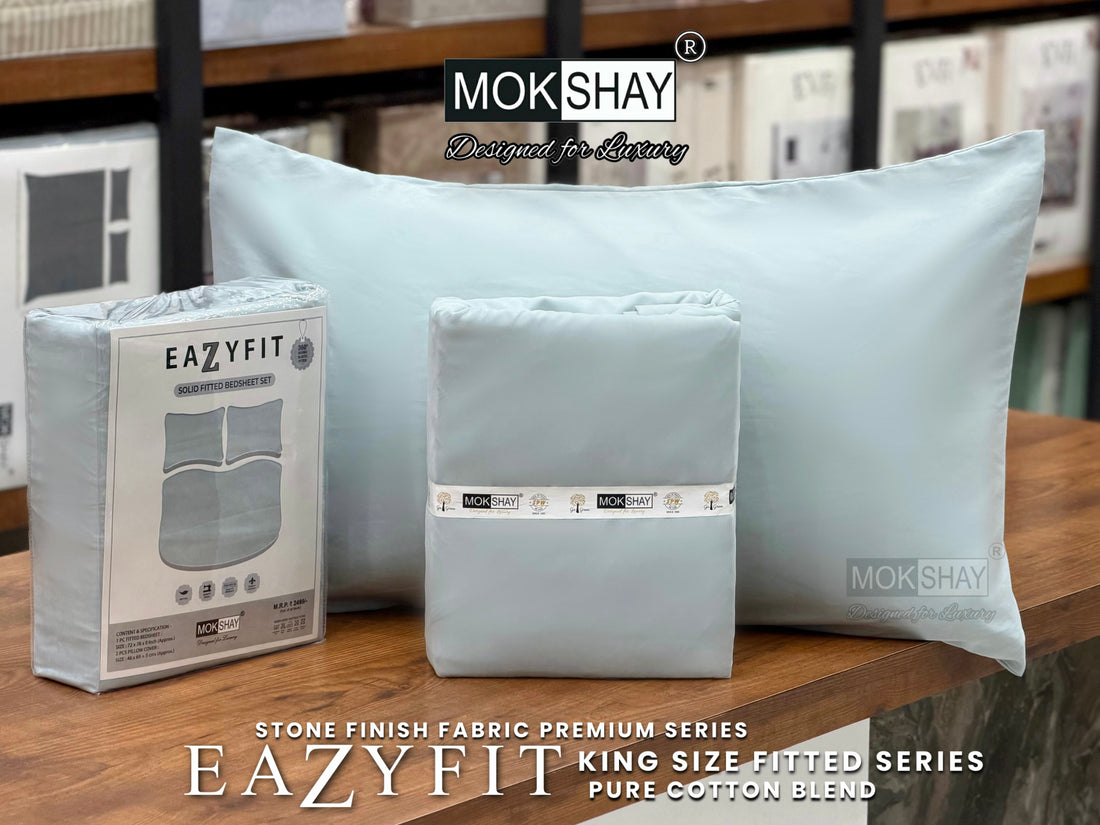 EAZYFIT • PREMIUM STONE FINISH SERIES SOLID MODERN SHADES KING SIZE 360° FITTED BEDSHEET SET { 1+2 }