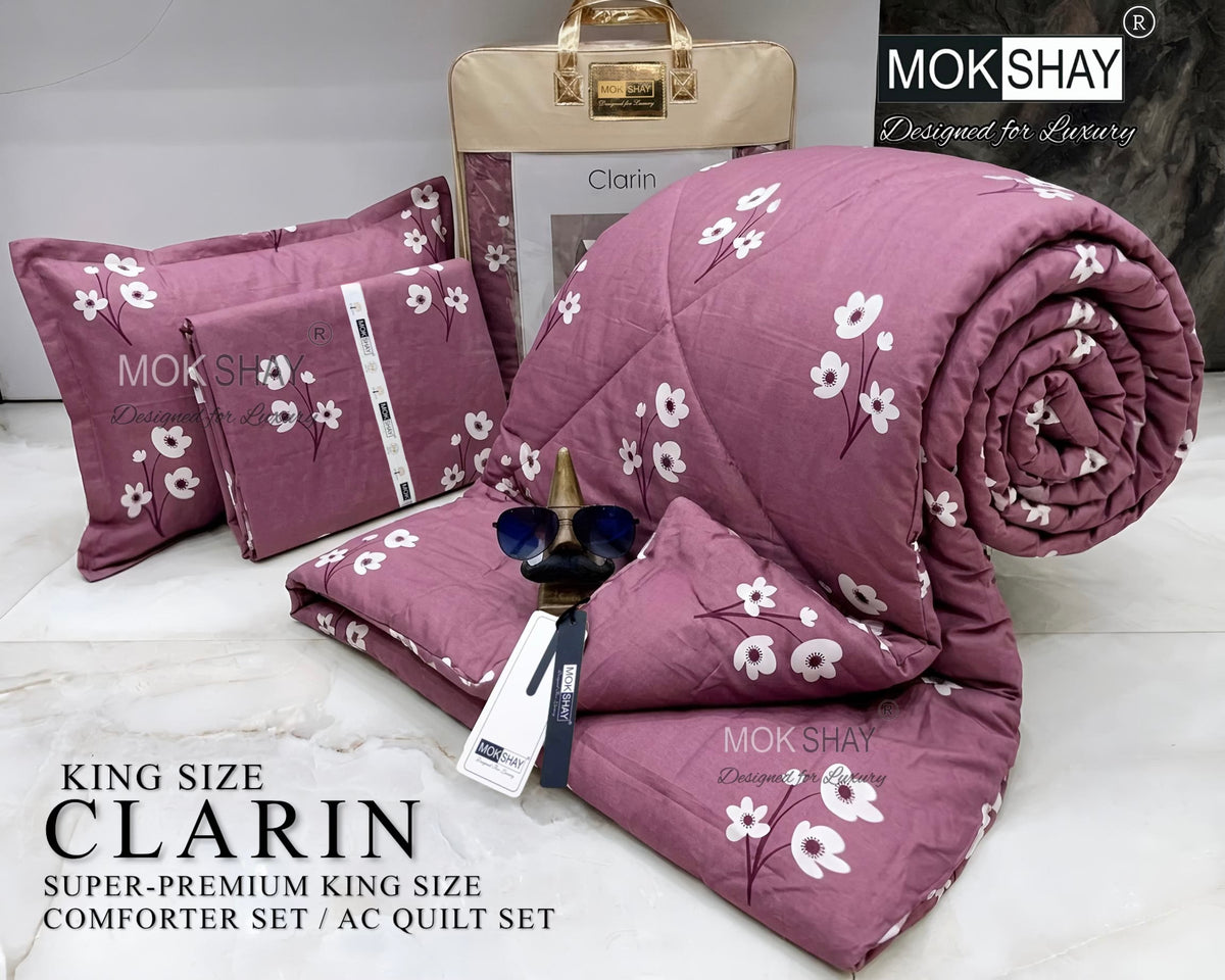 CLARIN • SUPER-PREMIUM KING SIZE CHECK AND FLORAL SERIES   4PIECE COMFORTER SET