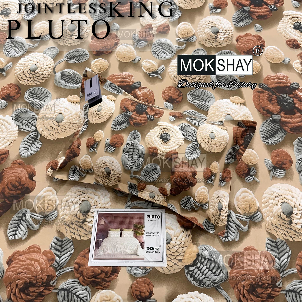PLUTO •  PREMIUM JOINTLESS KING SIZE BEDSHEET SET { 1+2 }