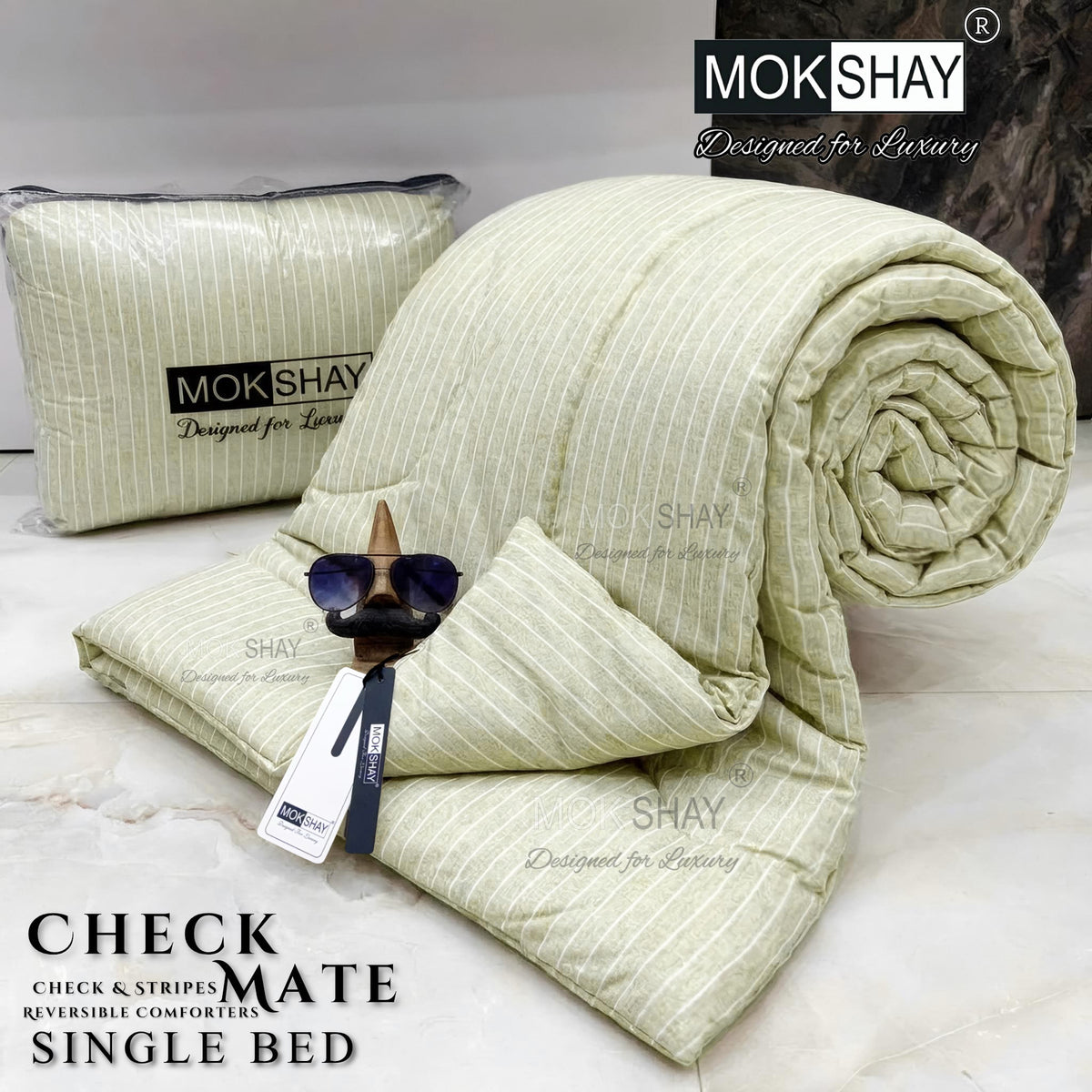 CHECKMATE • PREMIUM CHECK and STRIPES SERIES REVERSIBLE COMFORTERS