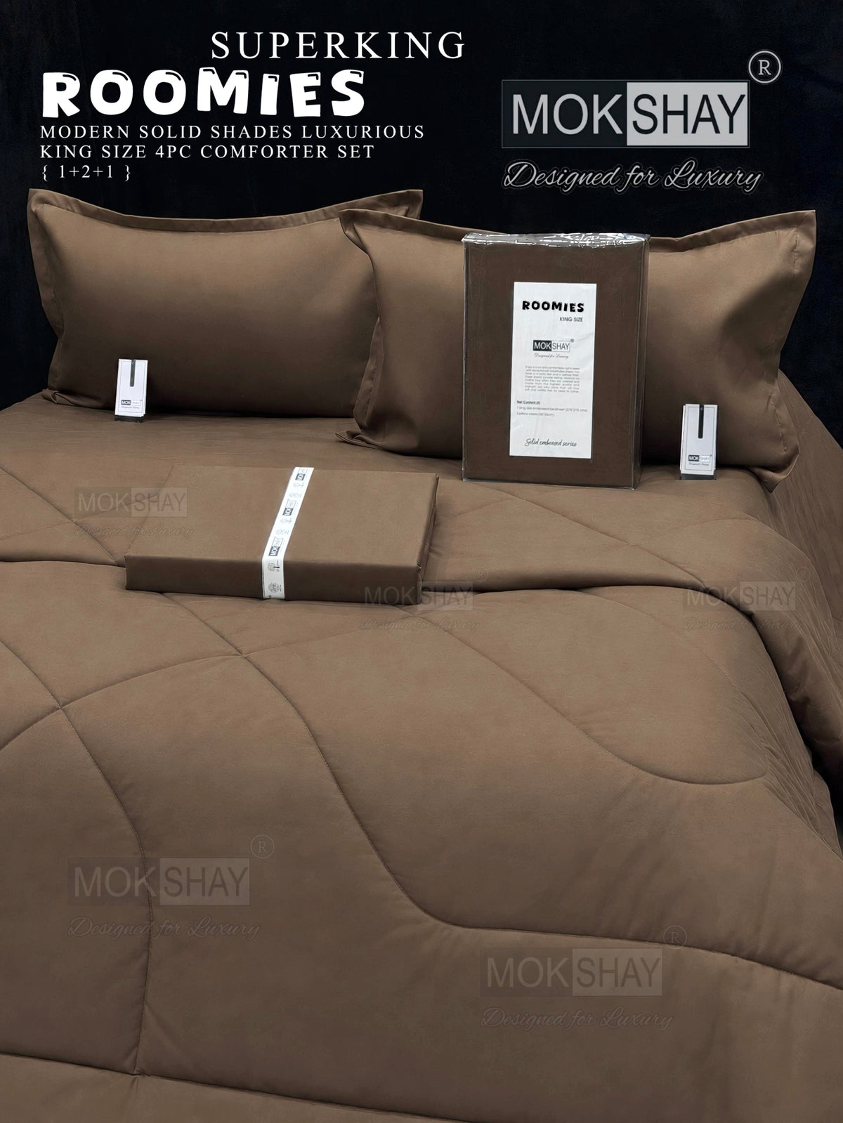 ROOMIES • PREMIUM KING SIZE MODERN SOLID PASTEL SHADES 4PIECE COMFORTER SET { 1+2+1 }