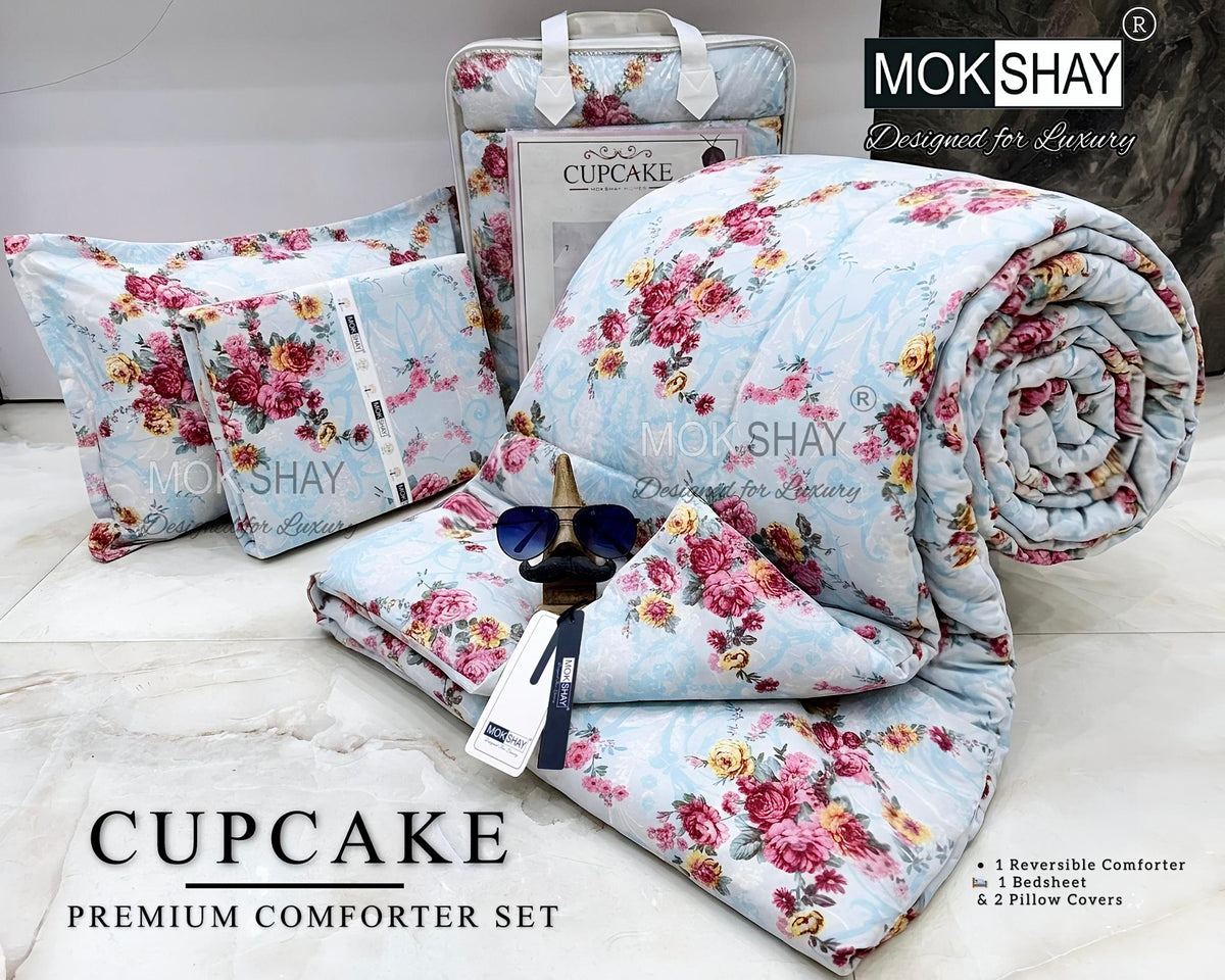 CUPCAKE• PREMIUM DOUBLE BED REVERSIBLE 4PIECES COMFORTER SET { 1+2+1 }