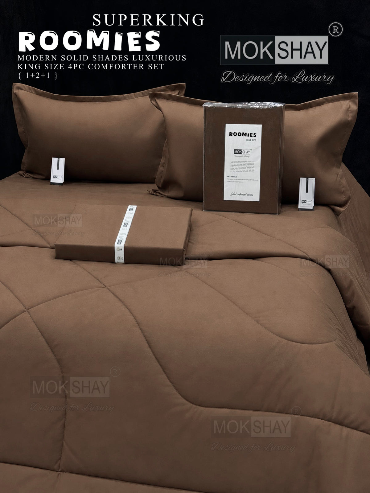 ROOMIES • PREMIUM KING SIZE MODERN SOLID PASTEL SHADES 4PIECE COMFORTER SET { 1+2+1 }