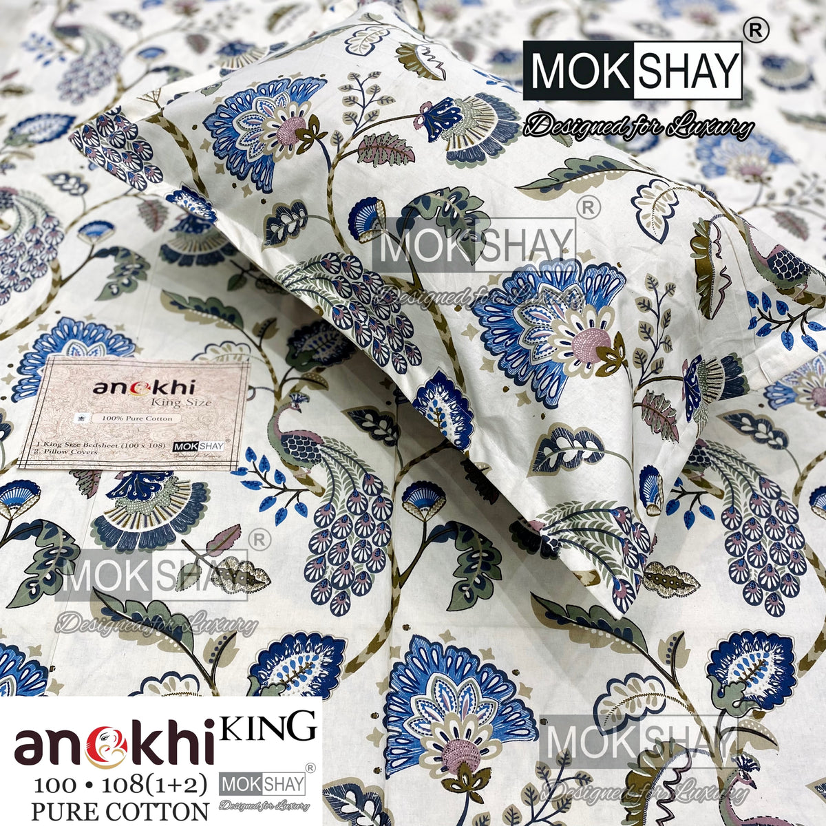 ANOKHI KING SIZE PURE COTTON BEDSHEET SET { 1+2 }