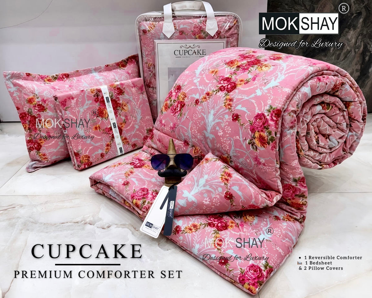 CUPCAKE• PREMIUM DOUBLE BED REVERSIBLE 4PIECES COMFORTER SET { 1+2+1 }